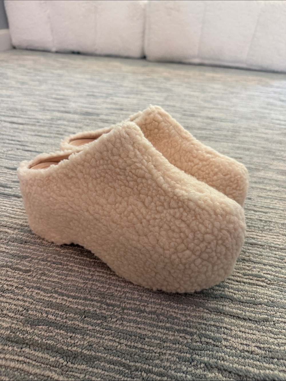 Cream Sherpa Slip-On Platform Shoes